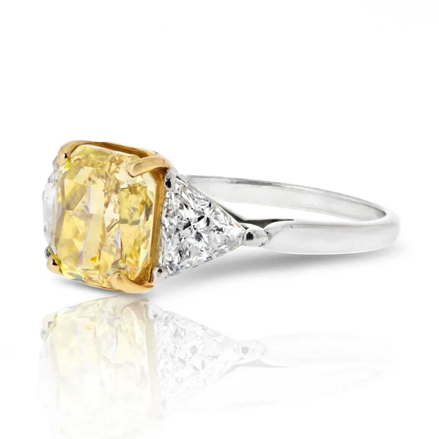 3.04ct Radiant Cut Fancy Intense Yellow Trilliant Cut Diamond Engagement Ring - The Back Vault