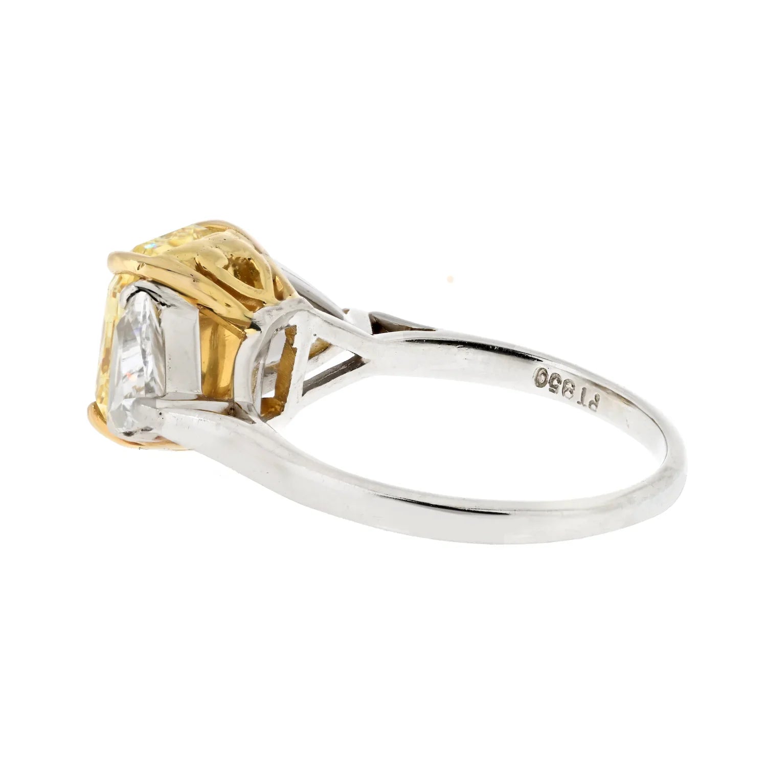 3.04ct Radiant Cut Fancy Intense Yellow Trilliant Cut Diamond Engagement Ring - The Back Vault