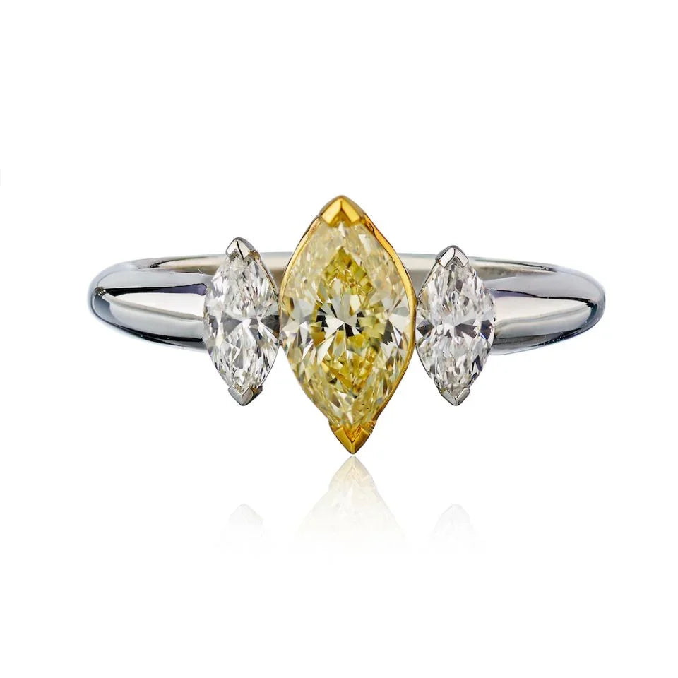 14K White Gold Fancy Yellow Three Stone Diamond Ring - The Back Vault