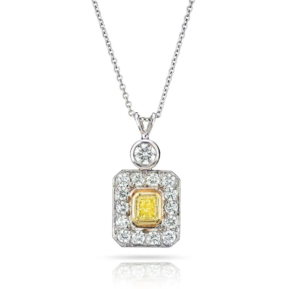 Platinum & 18K Yellow Gold Fancy Yellow Diamond Halo Pendant - The Back Vault
