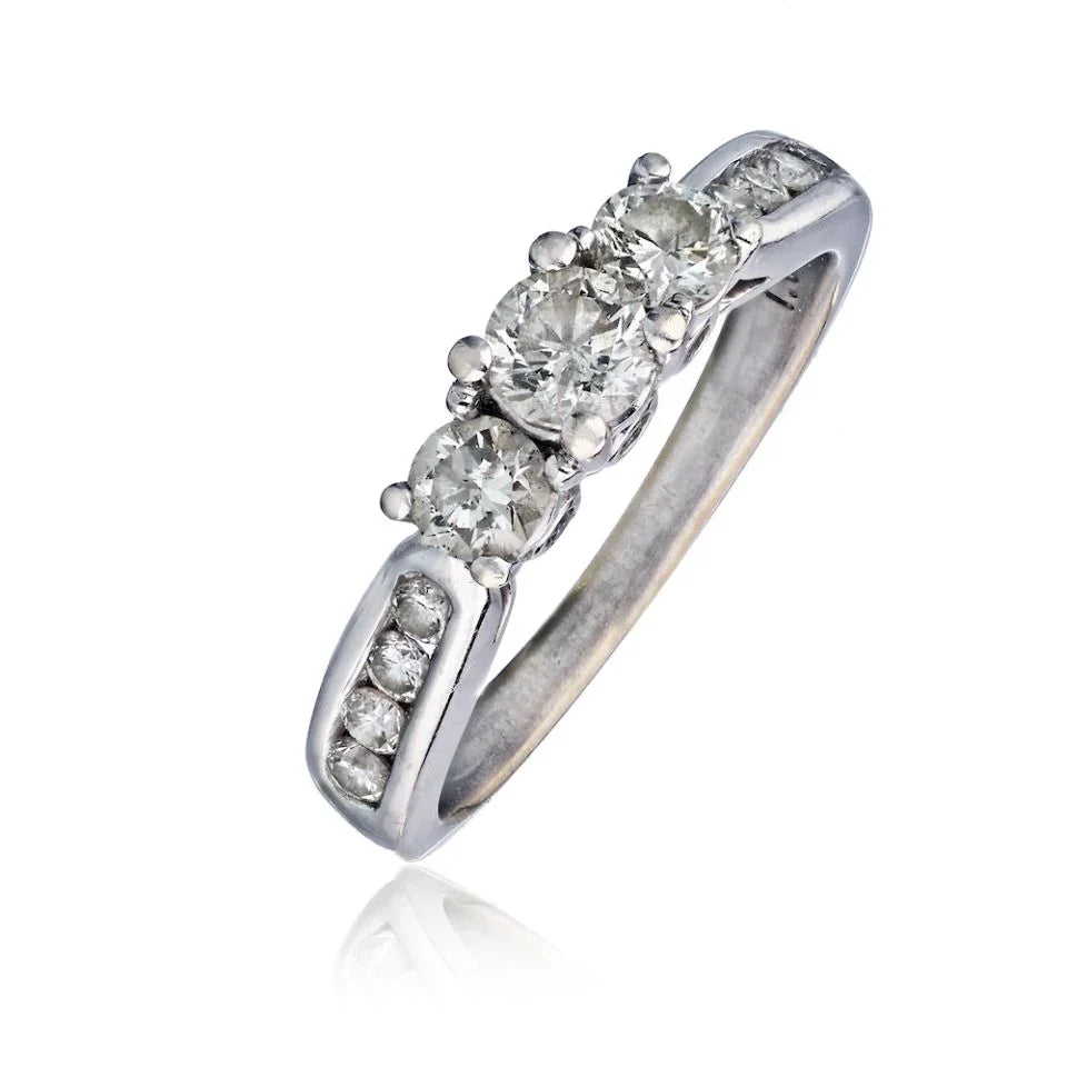 14K White Gold 1.00 cttw Diamond Three Stone Ring - The Back Vault