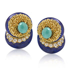 14K Yellow Gold Enamel,Turquoise & Diamond Earrings - The Back Vault
