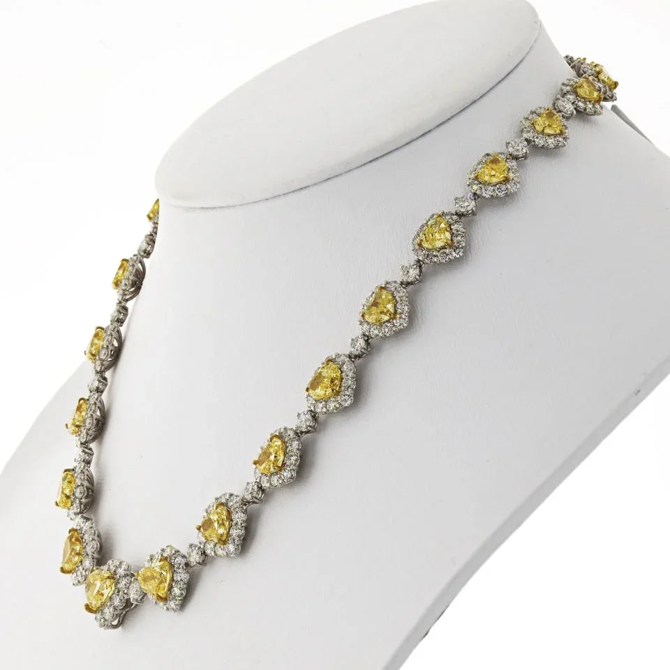 18K Two Tone 50 carat Fancy Intense Yellow Heart Shape Necklace - The Back Vault