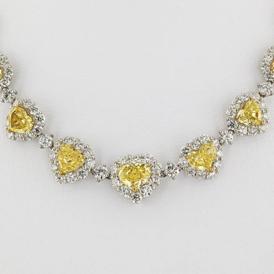 18K Two Tone 50 carat Fancy Intense Yellow Heart Shape Necklace - The Back Vault