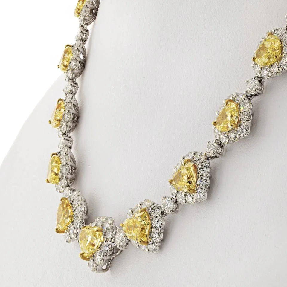 18K Two Tone 50 carat Fancy Intense Yellow Heart Shape Necklace - The Back Vault