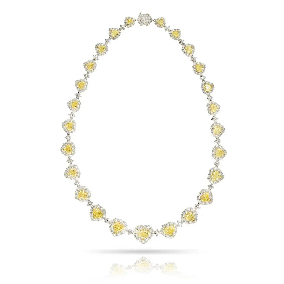 18K Two Tone 50 carat Fancy Intense Yellow Heart Shape Necklace - The Back Vault