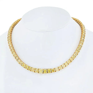 18K Yellow Gold 78 carat Fancy Intense Yellow Radiant Cut Diamond Tennis Necklace
