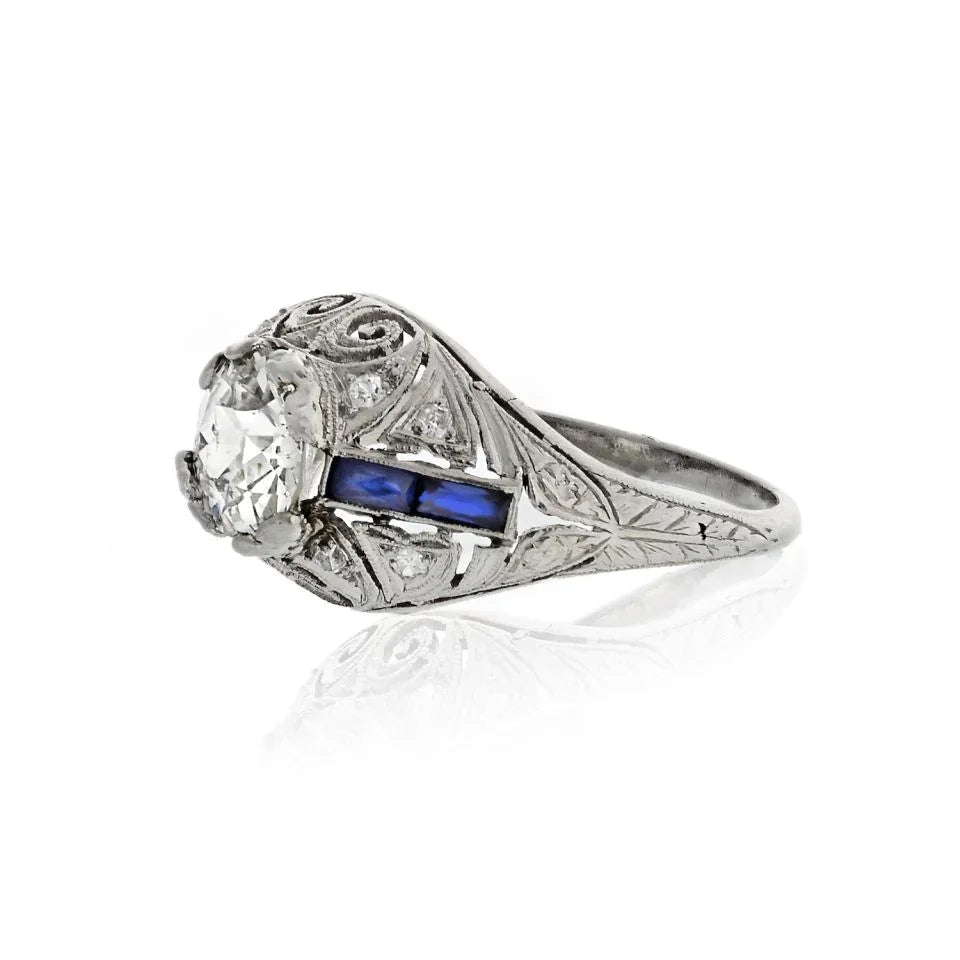 Art Deco 1.21 Old European Cut diamond J-K/SI1 Vintage Ring - The Back Vault