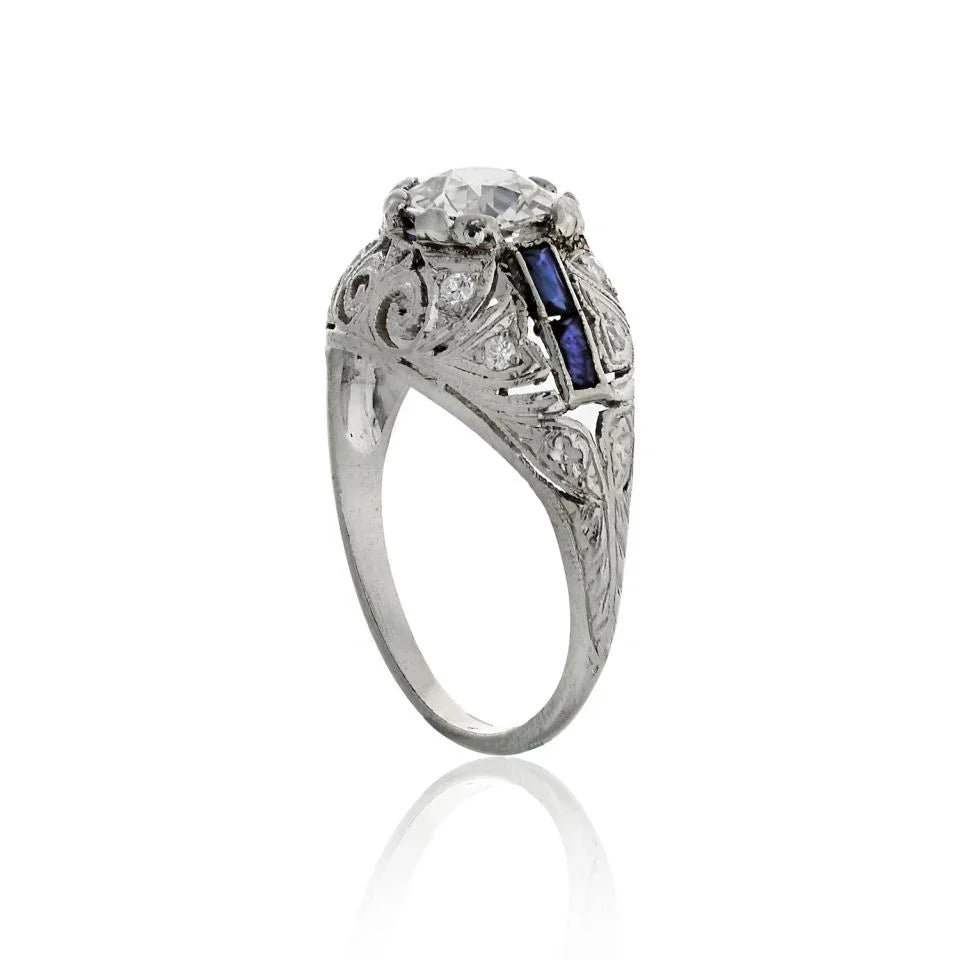 Art Deco 1.21 Old European Cut diamond J-K/SI1 Vintage Ring - The Back Vault