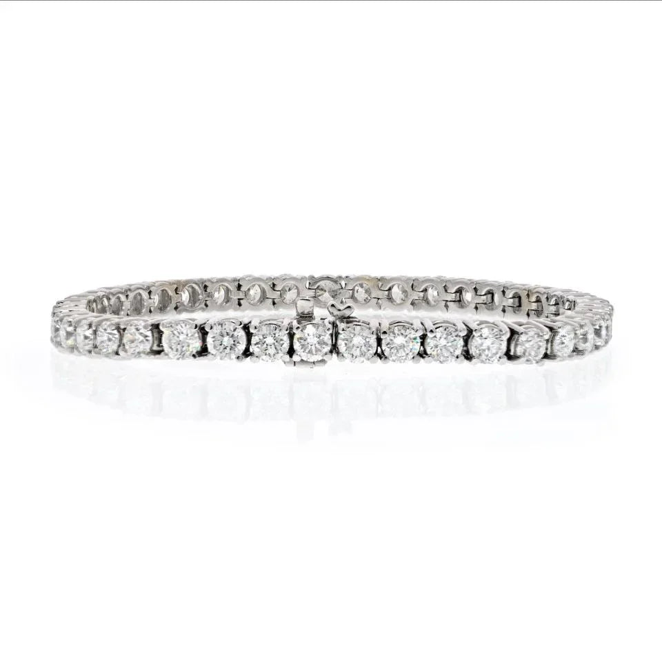 14K White Gold 10.65cts Round Cut Straight Line Tennis Bracelet - The Back Vault