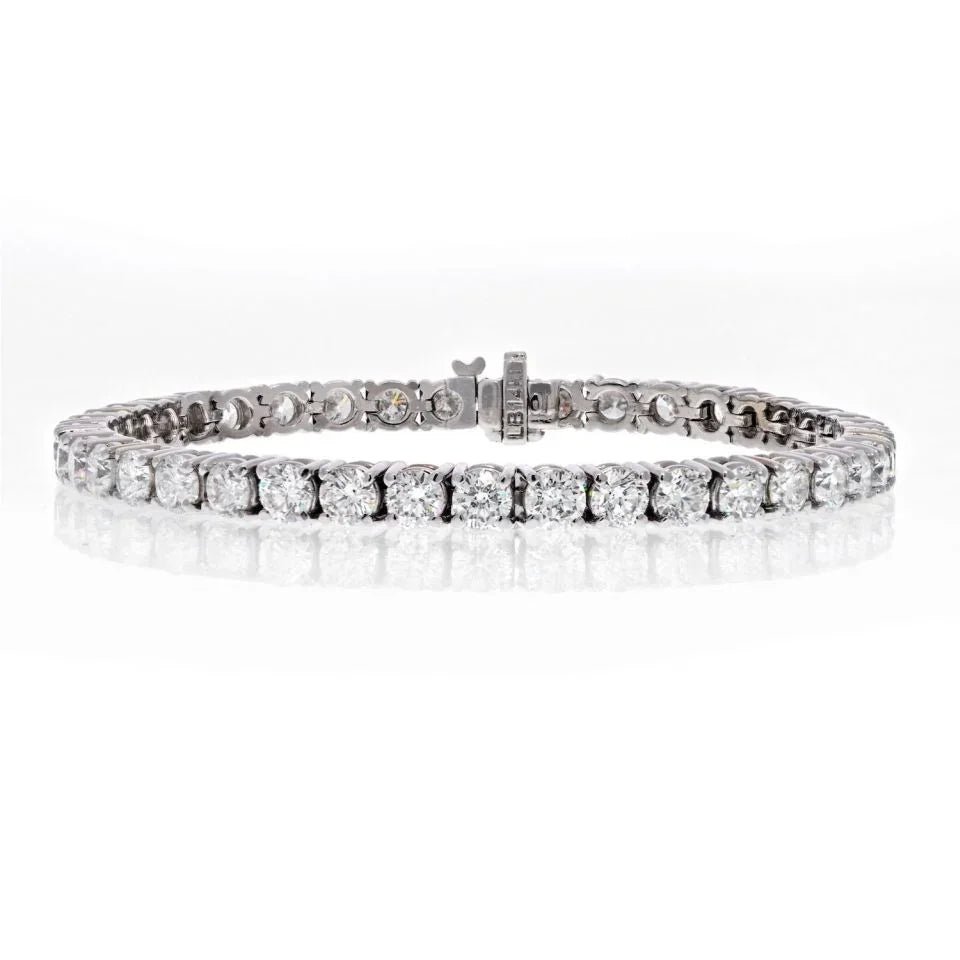 14K White Gold 10.65cts Round Cut Straight Line Tennis Bracelet - The Back Vault