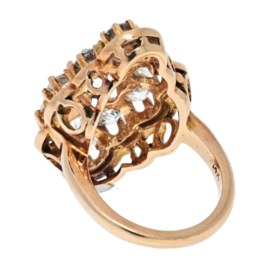 14K Yellow Gold Old European Diamond Cluster Navette Ring - The Back Vault