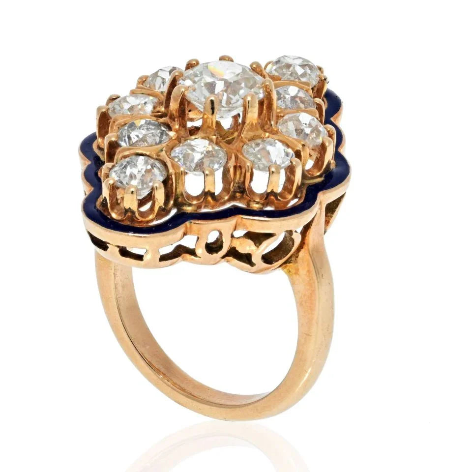 14K Yellow Gold Old European Diamond Cluster Navette Ring - The Back Vault
