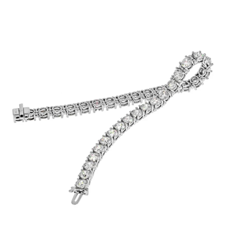 14K White Gold 9.16 Carat Round Cut Diamond Tennis Bracelet - The Back Vault