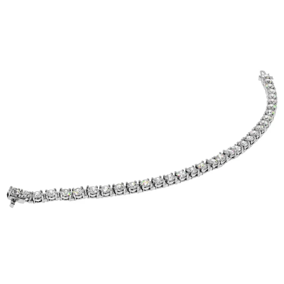 14K White Gold 9.16 Carat Round Cut Diamond Tennis Bracelet - The Back Vault