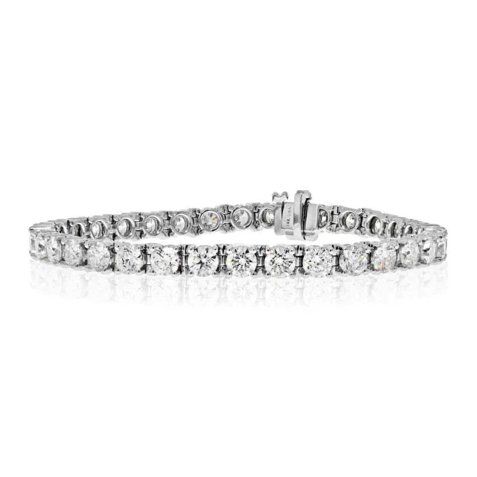 14K White Gold 9.16 Carat Round Cut Diamond Tennis Bracelet - The Back Vault