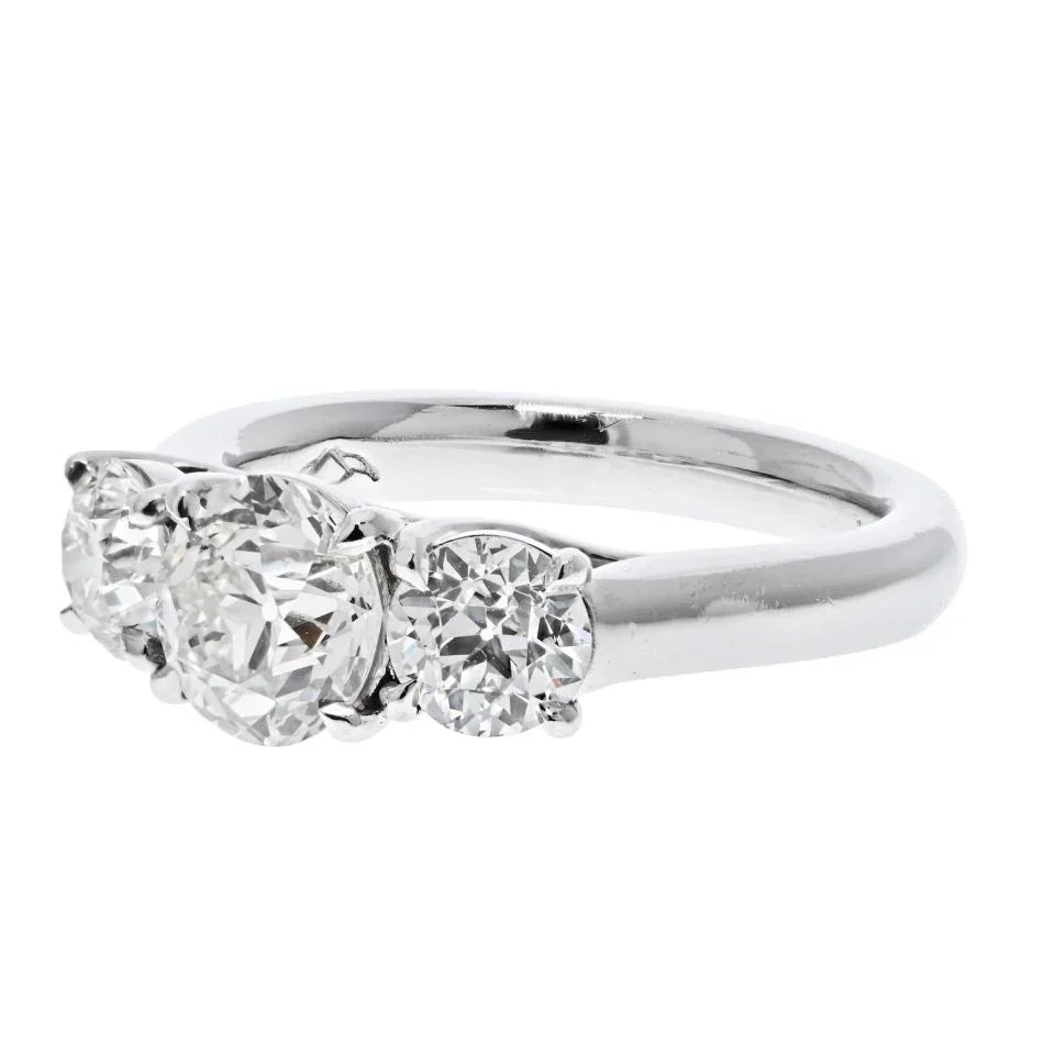 Platinum 2.66 Carats Three Stone Old European Cut Engagement Ring - The Back Vault