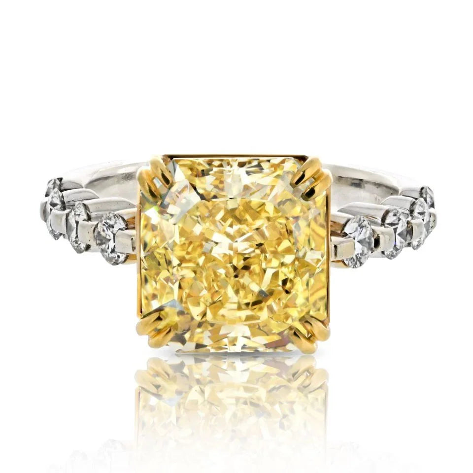 3 carat Radiant Cut Diamond Fancy Intense Yellow GIA Engagement Ring - The Back Vault