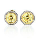18K Yellow Gold 9.62 Carat Fancy Yellow Halo Set Stud Earrings - The Back Vault