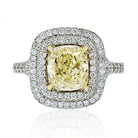 2 carat Cushion Cut Fancy Yellow Diamond Double Halo GIA Engagement Ring - The Back Vault