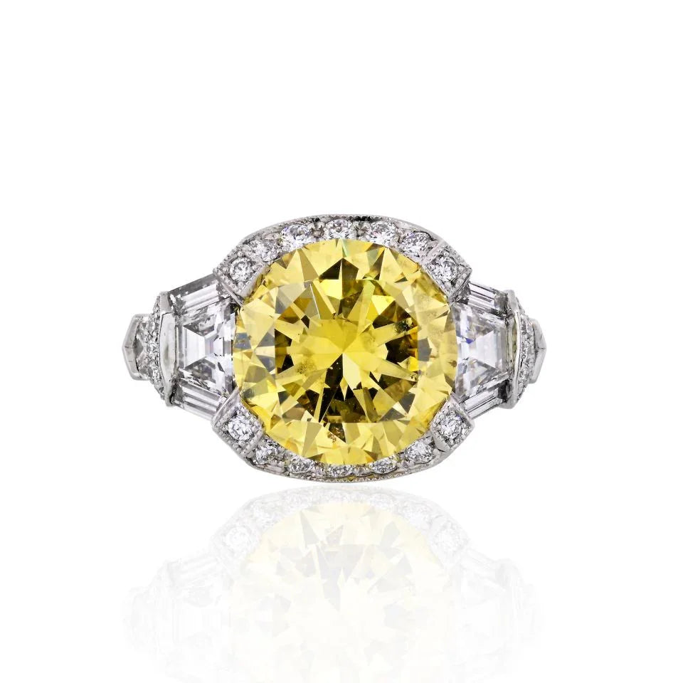Raymond C. Yard 5 carat Round Diamond Fancy Intense Yellow GIA Engagement 9.48gr Ring - The Back Vault
