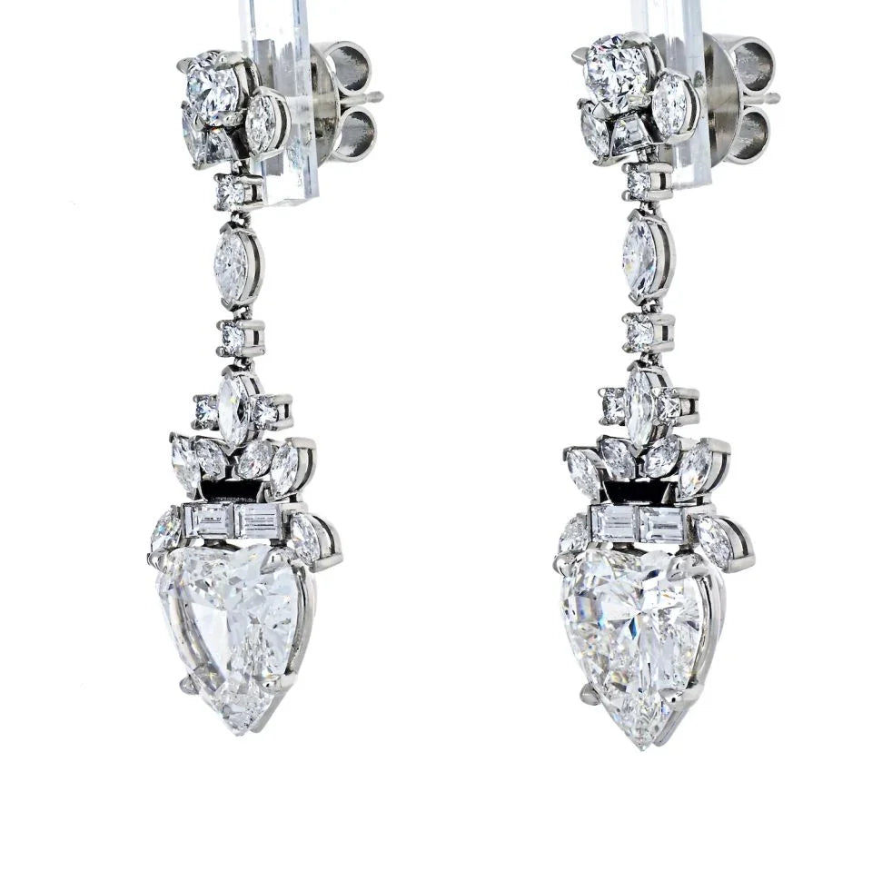Raymond C. Yard Platinum Hanging GIA Heart Diamond Drop Dangling Earrings - The Back Vault