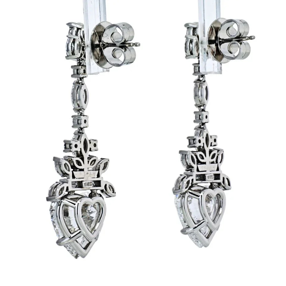 Raymond C. Yard Platinum Hanging GIA Heart Diamond Drop Dangling Earrings - The Back Vault