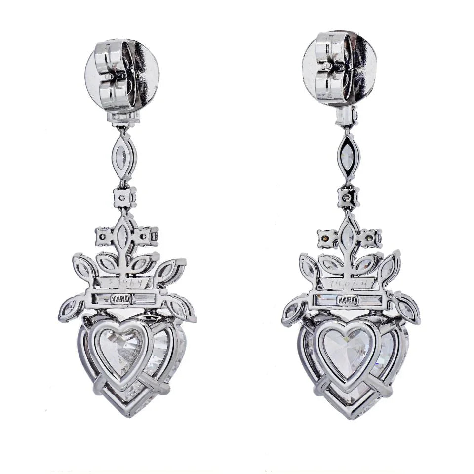 Raymond C. Yard Platinum Hanging GIA Heart Diamond Drop Dangling Earrings - The Back Vault