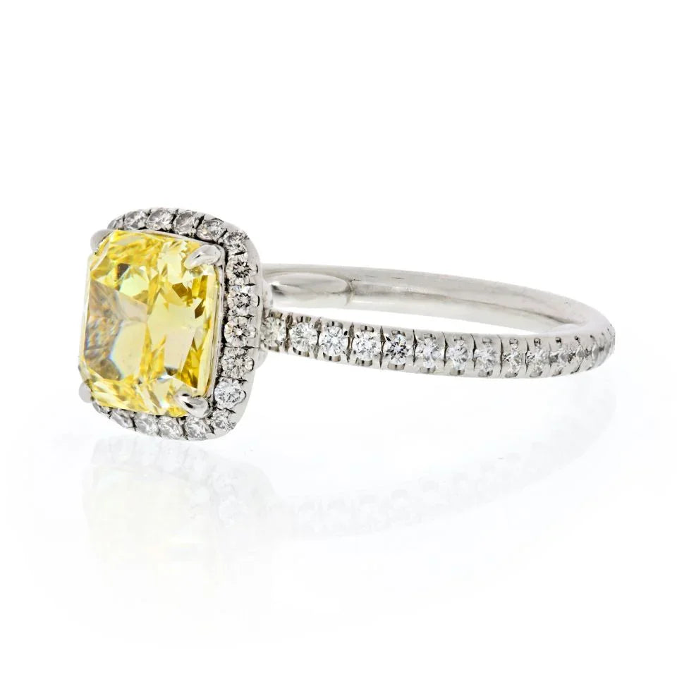 Harry Winston 1.61 carat Radiant Cut Diamond Fancy Yellow GIA 1.61 Radiant Cut Fancy Yellow VVS2 Engagement Ring - The Back Vault