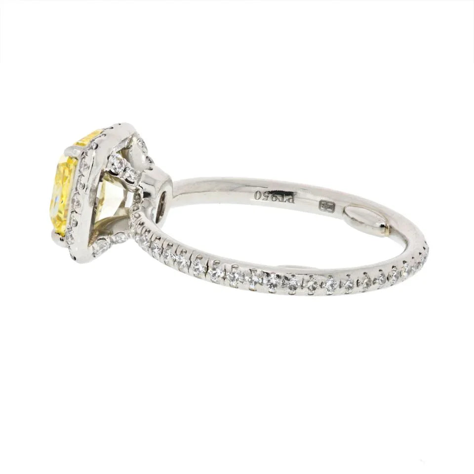 Harry Winston 1.61 carat Radiant Cut Diamond Fancy Yellow GIA 1.61 Radiant Cut Fancy Yellow VVS2 Engagement Ring - The Back Vault