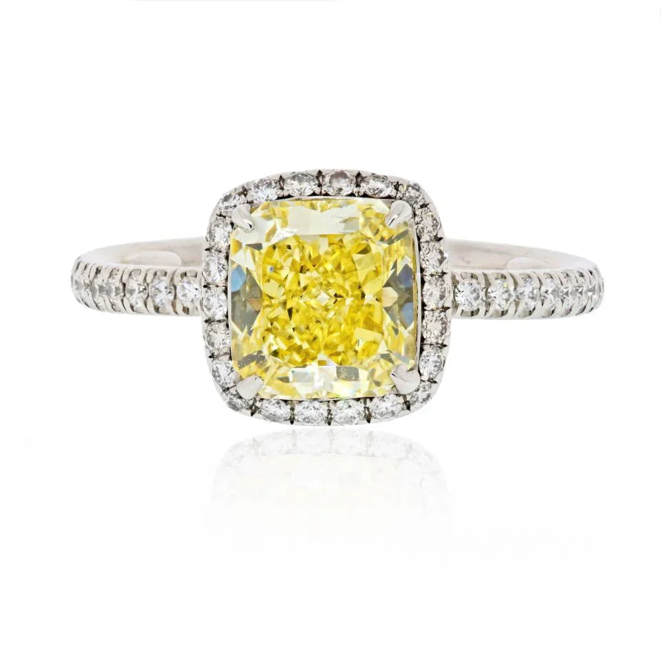 Harry Winston 1.61 carat Radiant Cut Diamond Fancy Yellow GIA 1.61 Radiant Cut Fancy Yellow VVS2 Engagement Ring - The Back Vault