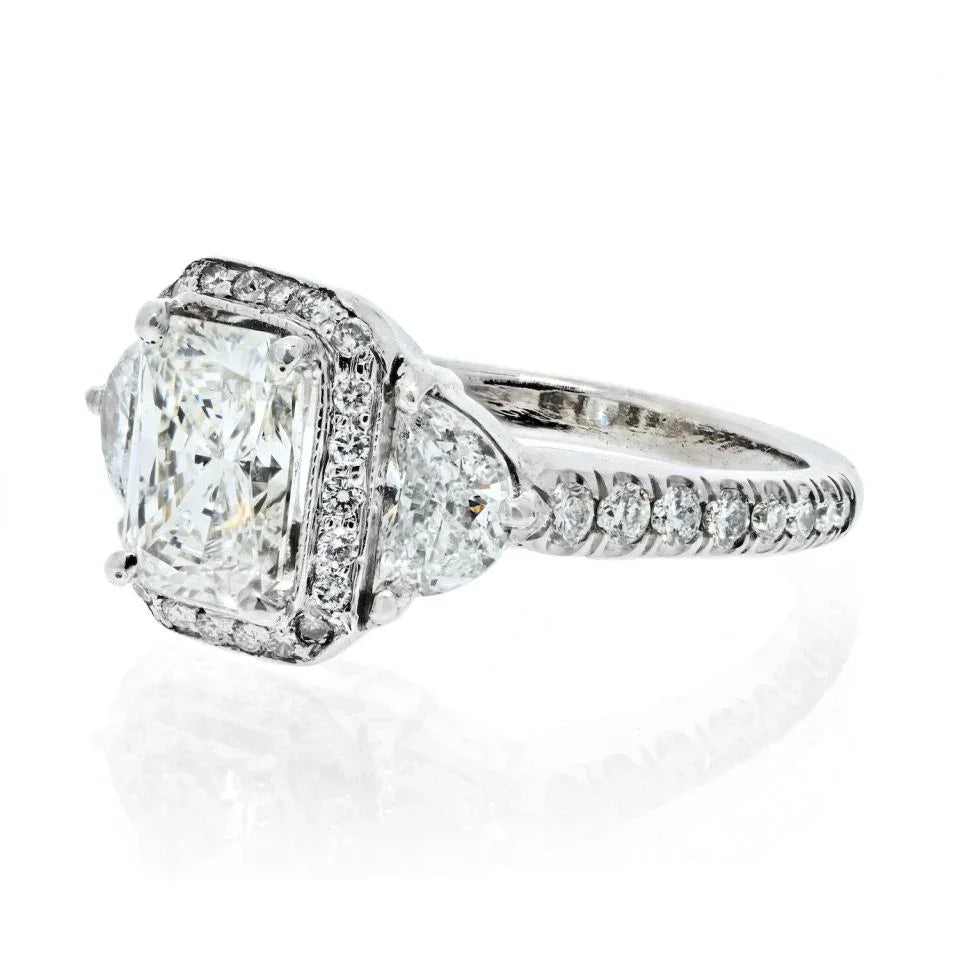 1.76 carat Radiant Cut Diamond H/SI2 GIA Three Stone Engagement Ring - The Back Vault