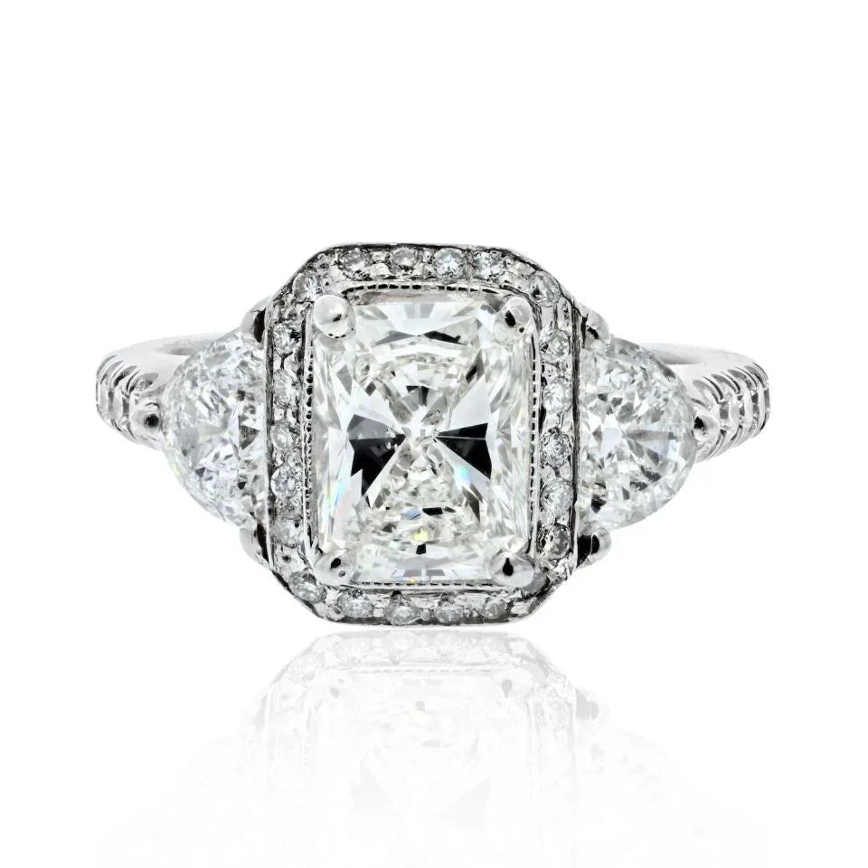 1.76 carat Radiant Cut Diamond H/SI2 GIA Three Stone Engagement Ring - The Back Vault