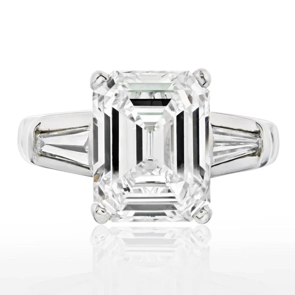 4 carat Emerald Cut Diamond K/VS2 GIA Emerald Cut With Baguette Ring - The Back Vault