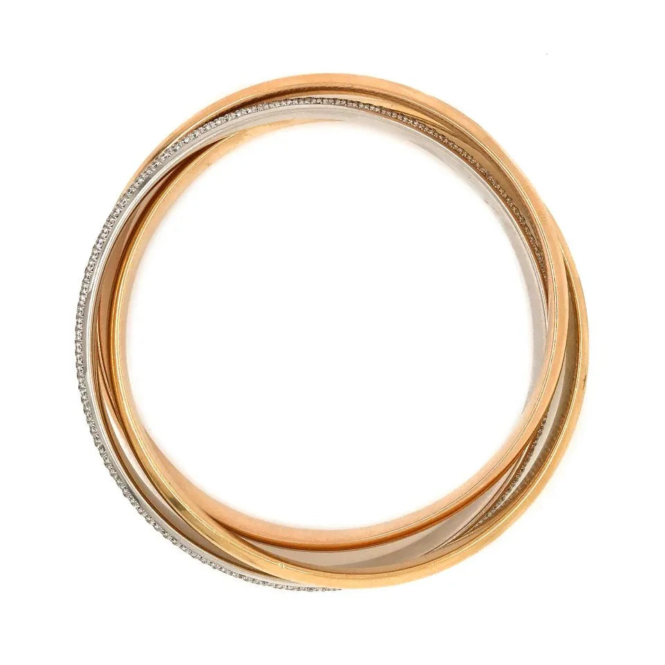 Cartier 18K Tri Color Trinity De "One" Diamond Bangle Bracelet - The Back Vault