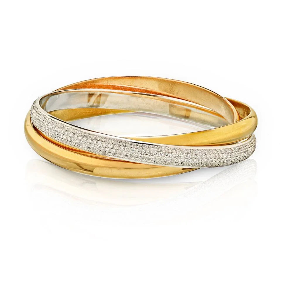 Cartier 18K Tri Color Trinity De "One" Diamond Bangle Bracelet - The Back Vault