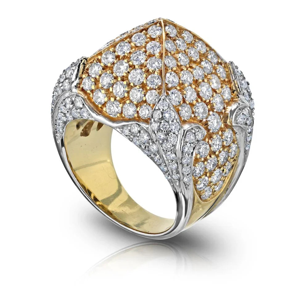 18K Yellow Gold Pave Diamond Pyramid Cocktail Ring - The Back Vault