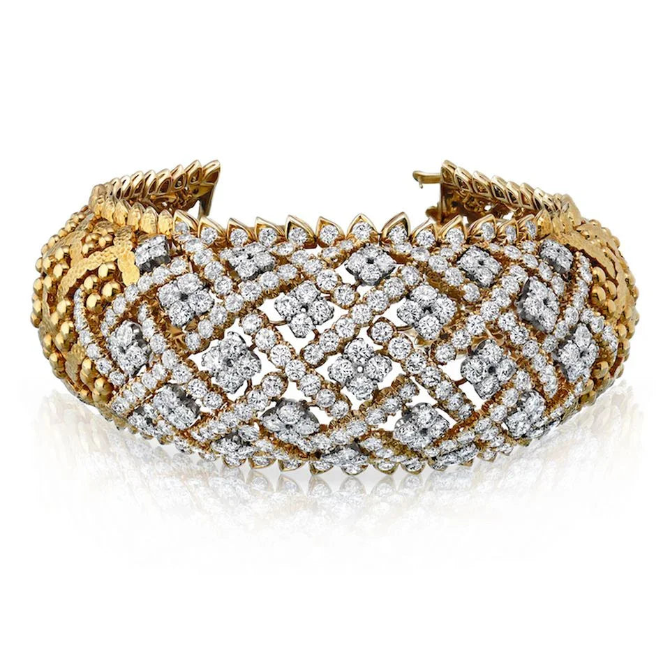 David Webb Platinum & 18K Yellow Gold Openwork 32.00 carats Diamond Bracelet - The Back Vault