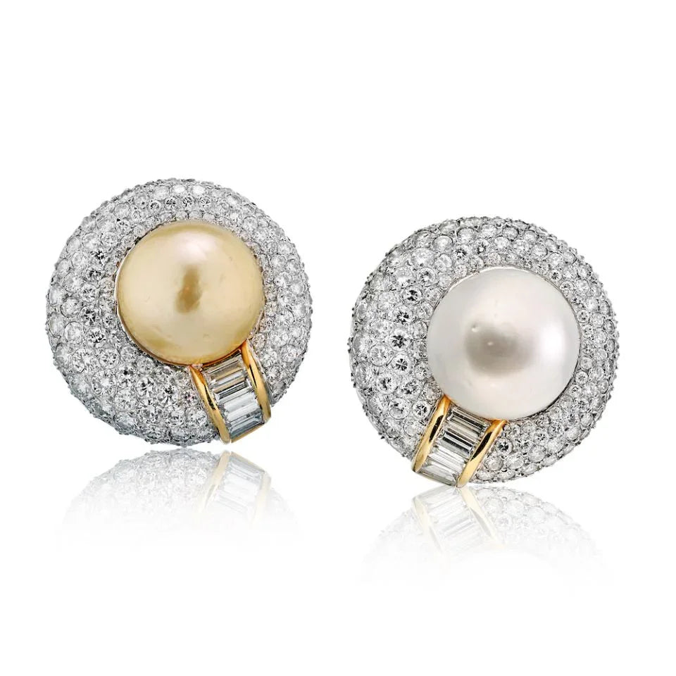 Platinum Night And Day Pearl And Diamond Earrings - The Back Vault