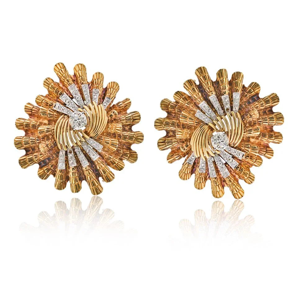 David Webb Circa 1960's Platinum & 18K Yellow Gold 1.32ct GIA Diamond Brooch - The Back Vault