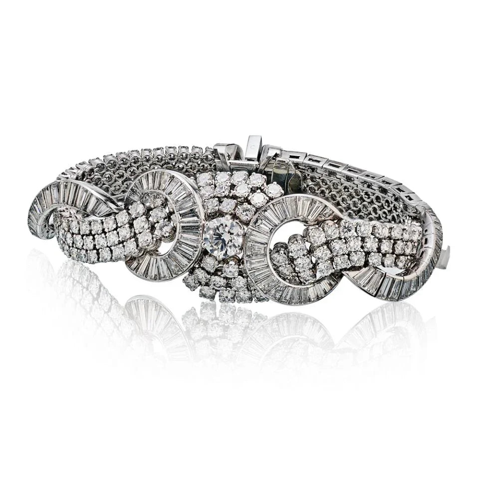 Art Deco Platinum Cluster Diamond 38.00cttw Bracelet - The Back Vault