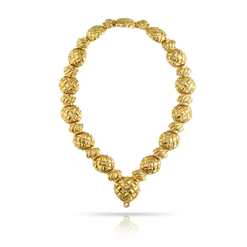 David Webb Circa 1970's 18K Yellow Gold Large Bombe Rigid Round Link Necklace - The Back Vault