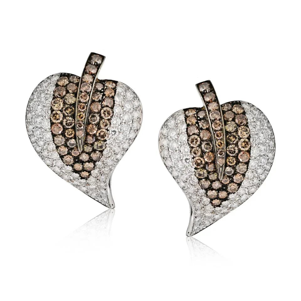 18K White Gold Champagne And White Diamond Leaf Earrings - The Back Vault