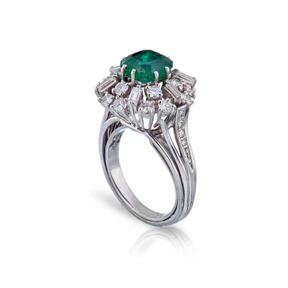 Platinum 2 carat Emerald and Diamond Ring - The Back Vault