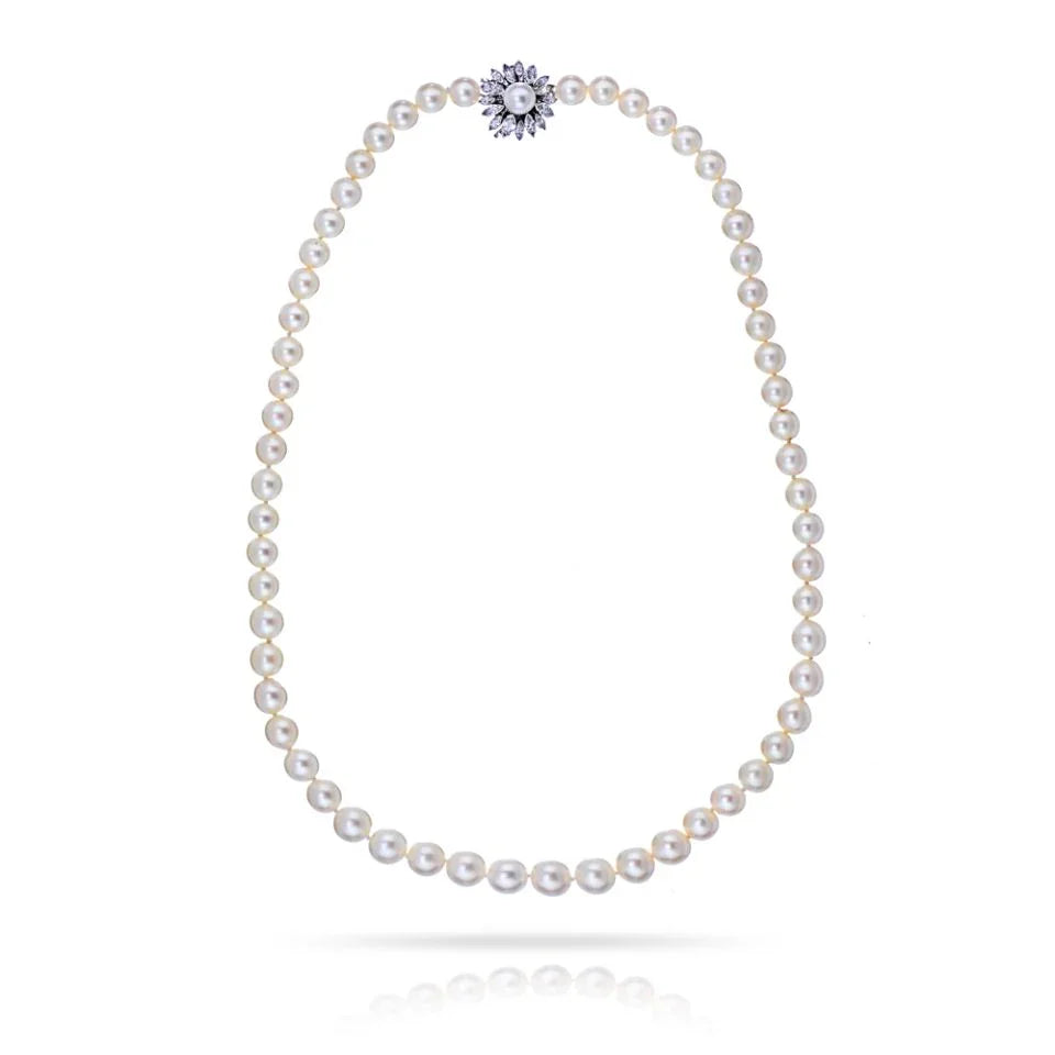 David Webb Platinum Pearl With A Diamond Clasp Necklace - The Back Vault
