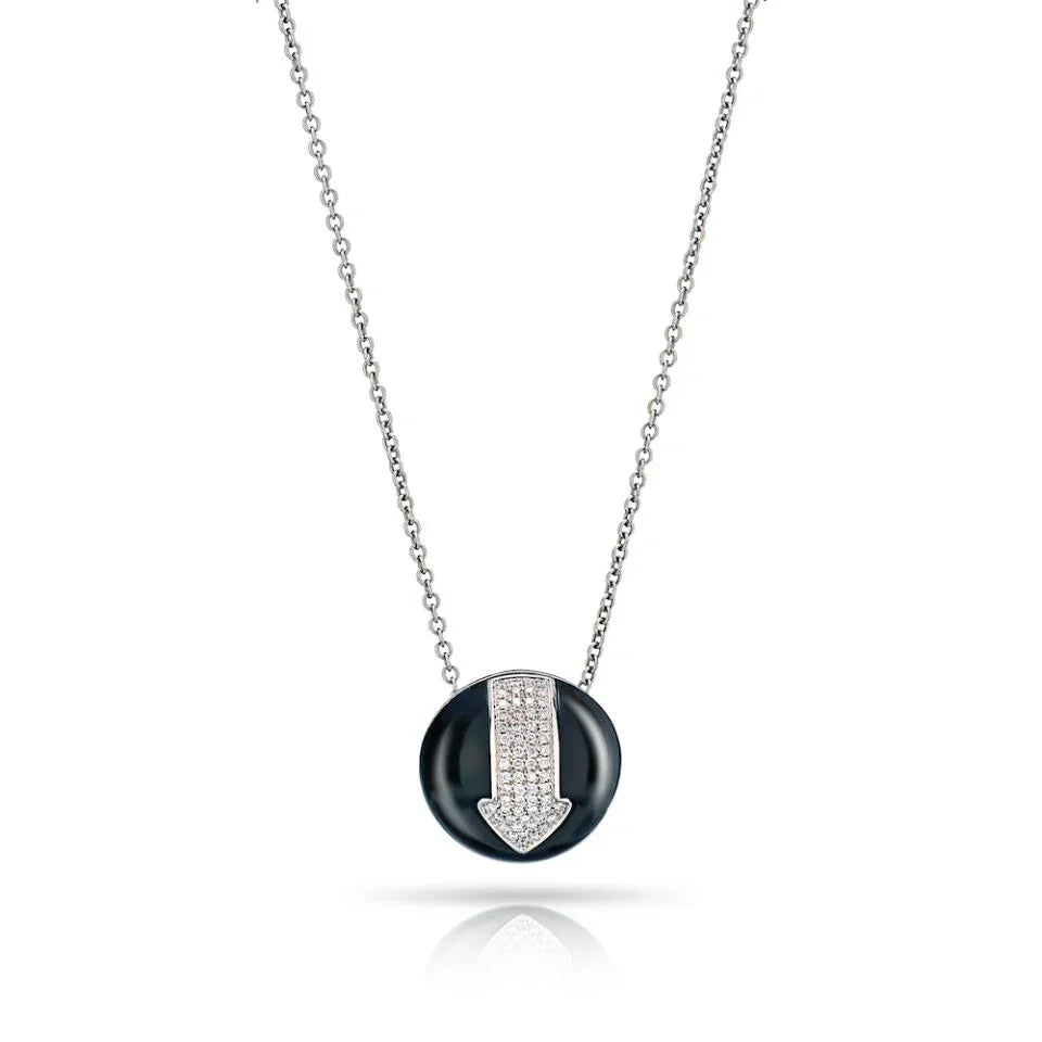 Bvlgari 18K White Gold Diamond Arrow Jet Circle Pendant - The Back Vault