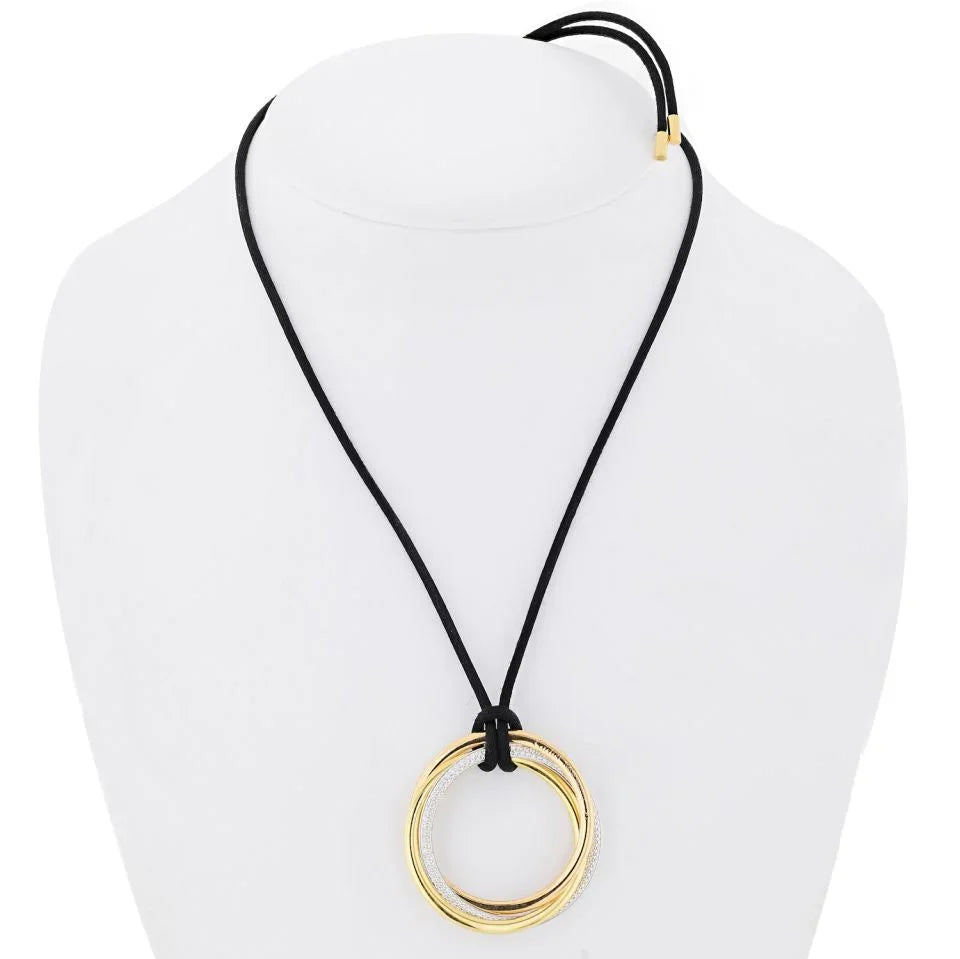 Cartier Trinity 18K Tri Color Pave Diamond Circles on Cord Pendant - The Back Vault
