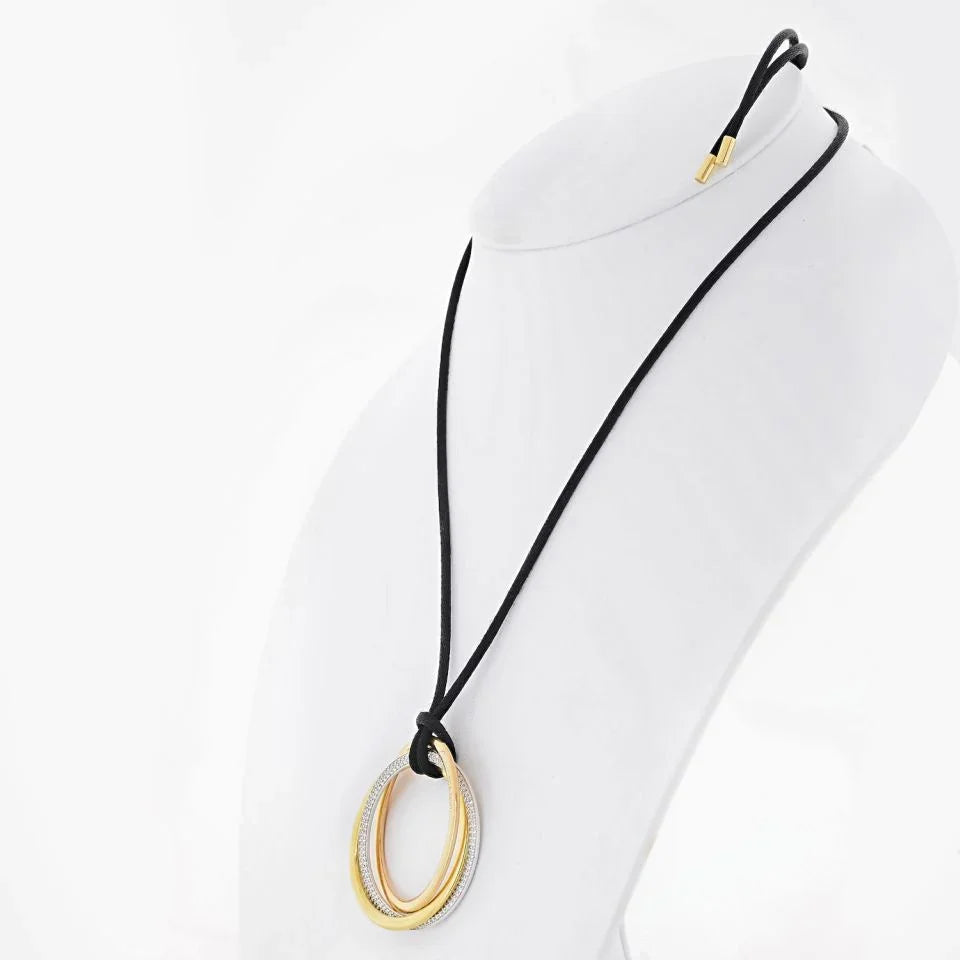 Cartier Trinity 18K Tri Color Pave Diamond Circles on Cord Pendant - The Back Vault
