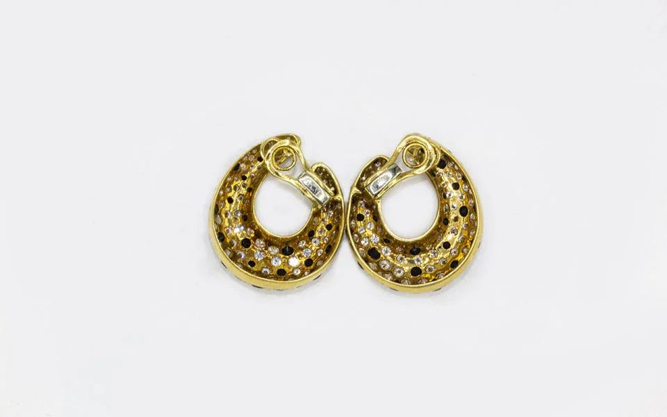 18K Yellow Gold Diamond & Onyx Earrings - The Back Vault