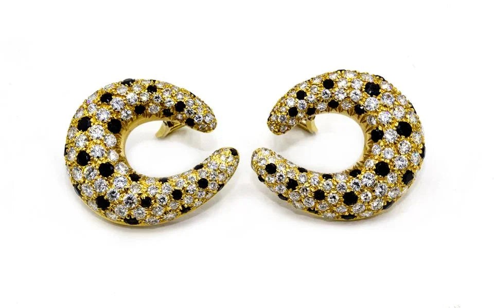 18K Yellow Gold Diamond & Onyx Earrings - The Back Vault